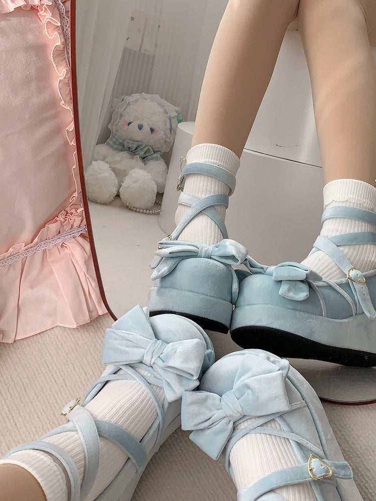 Lolita Mary Bow Blue Janes for Sweet Decor with Platform