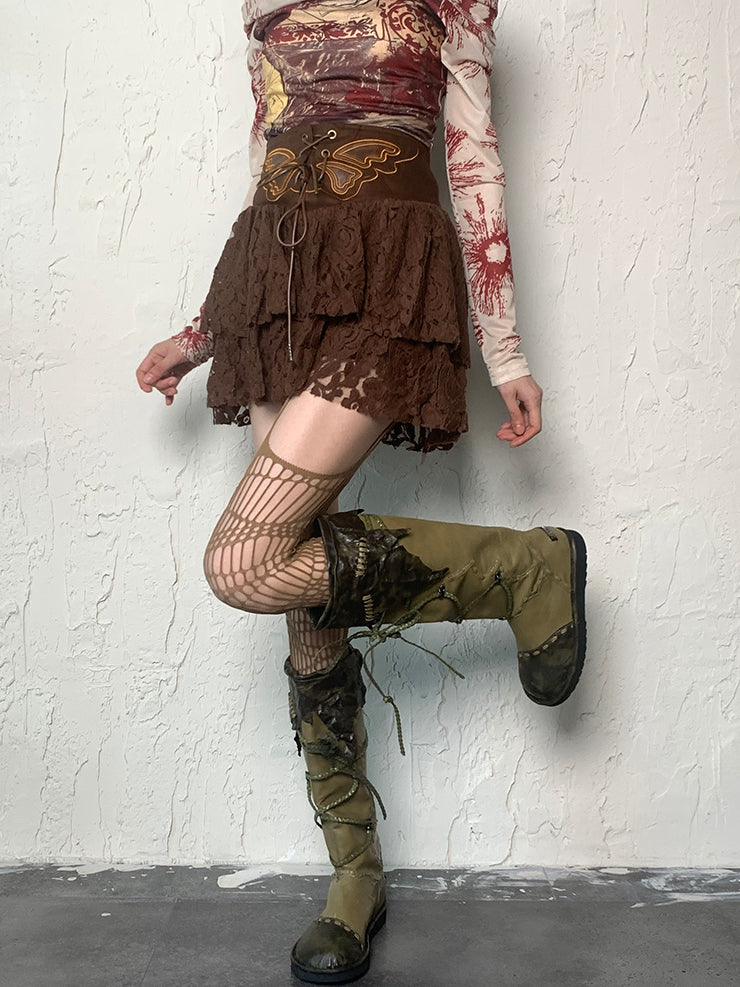 Design Hollow-out Wasteland Suspender Brown/Black/Gray/White/Red Stockings Punk