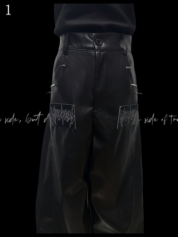 Schwarze Hose Cut Letter Straight-Leg Applique Punk