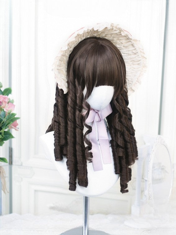 Roman Bangs 50-55CM Length With Wig Brown Curly Full