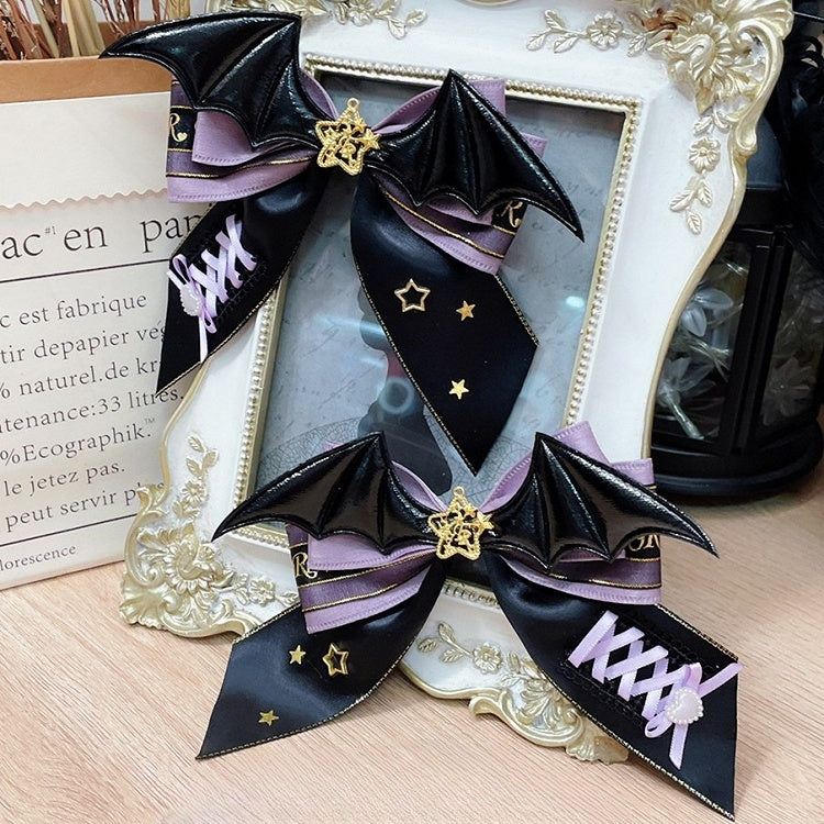 Lace-up Flügel Design Haarspangen Halloween Teufel Bowknot SchwarzLila
