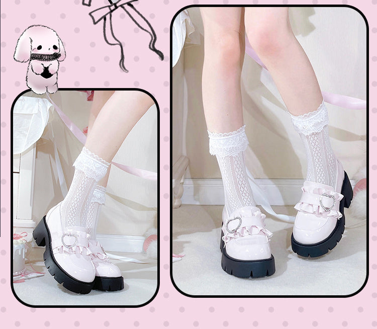 Schuhe Jirai 6,5 cm Pink Chunky Detail Kei mit Loafers Perlenabsatz Sweetheart Plateau