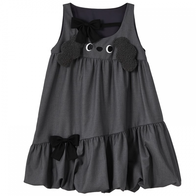 Design Bowknot Dress Bubble Skirt Accents Sleeveless Gray Plush Puppy Ears