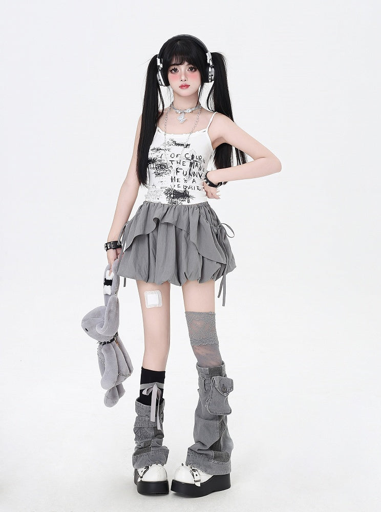 Cami Black/White Graffiti Print Slim-fitting Top
