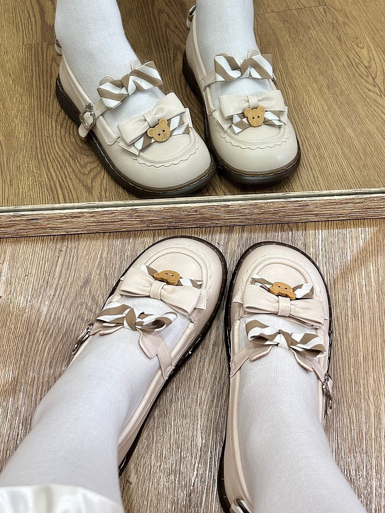 Muster PU Details Off-White 2cm - Gestreifte Schuhe Schleife Lolita Bär