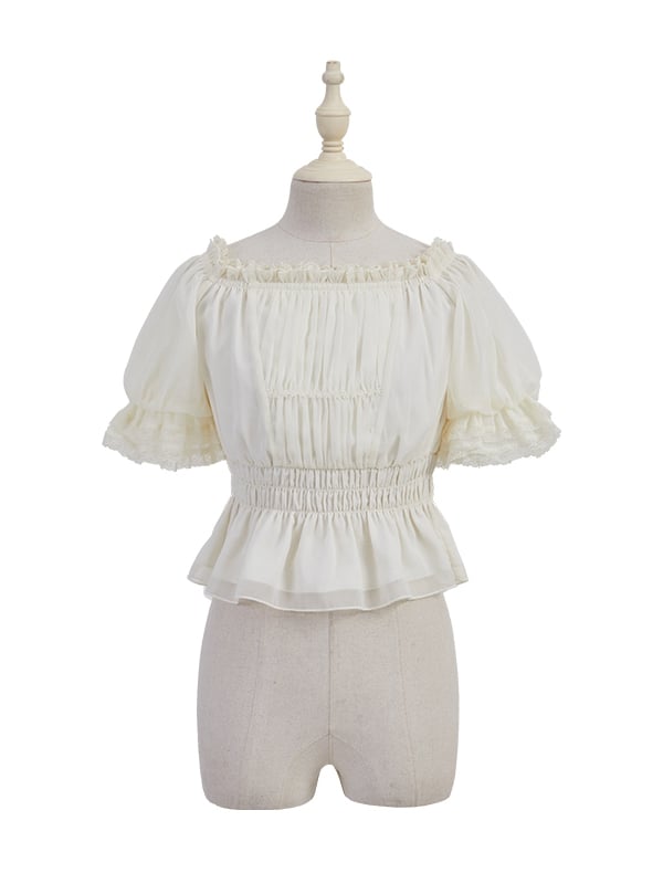 Neckline Ruffle Off-the-shoulder Blouse Apricot