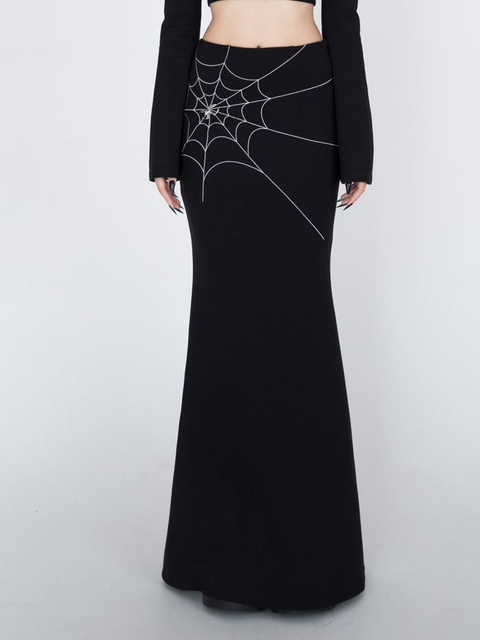 Gothic Black Spiderweb Mermaid Skirt