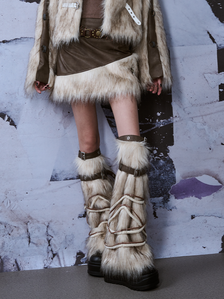 Y2K Warmers Beige Leg White With PU Adjustable Straps