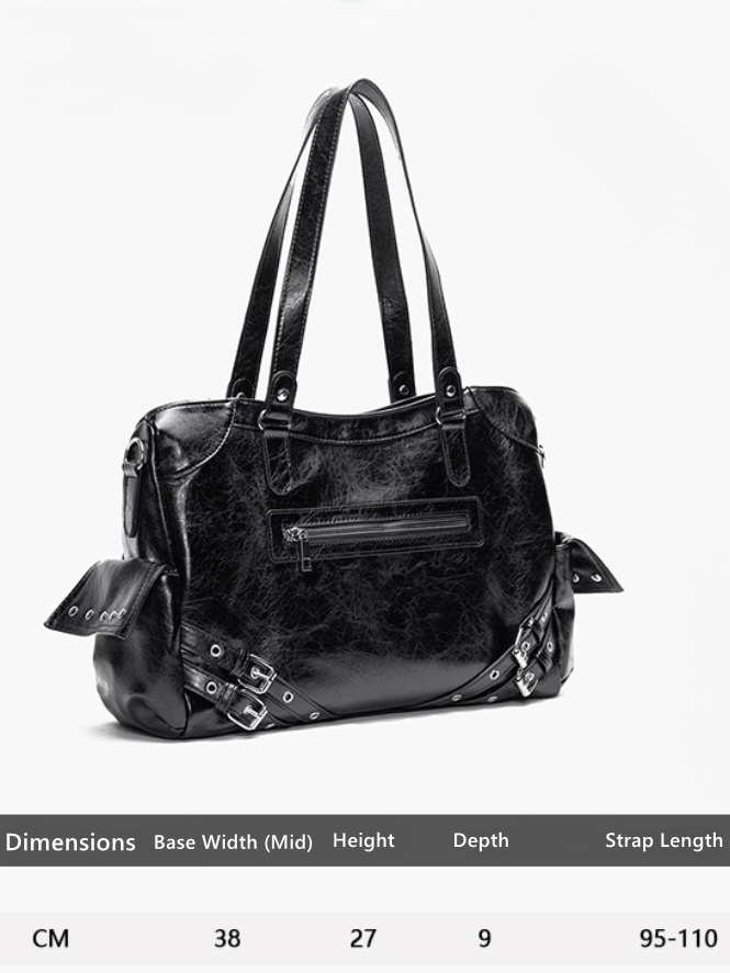 Bag Capacity Studded Tote With Strap AccentsLarge Black Buckle