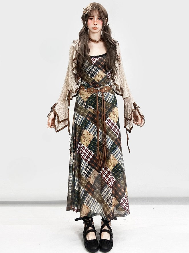 Kawaii Fashion Lace Cami Cardigan Brown Plaid Bittersweet With Millard Dress Pattern