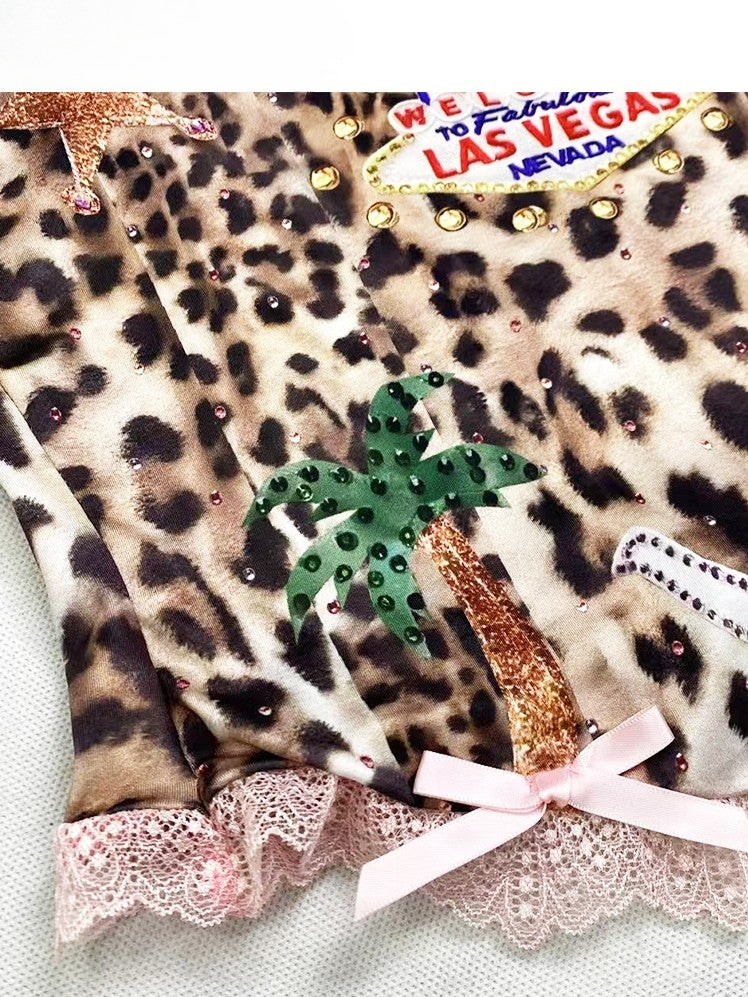 Strapless Leopard Pattern Top Padded Cups Cami Brown Pink With