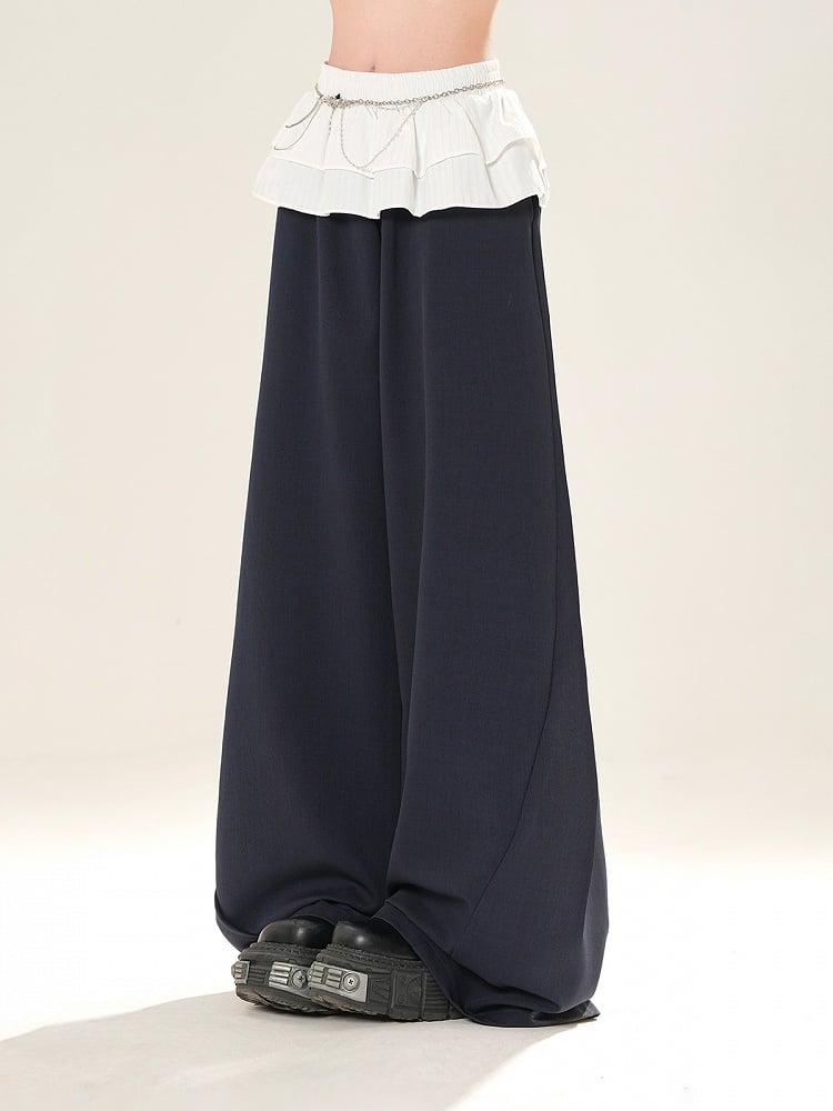Navy Blue Loose Wide-leg Casual Pants