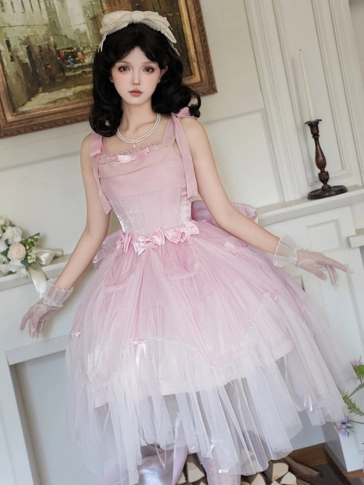 Dress JSK Full Shimmering Set Basque Waist Lolita Boned Pink