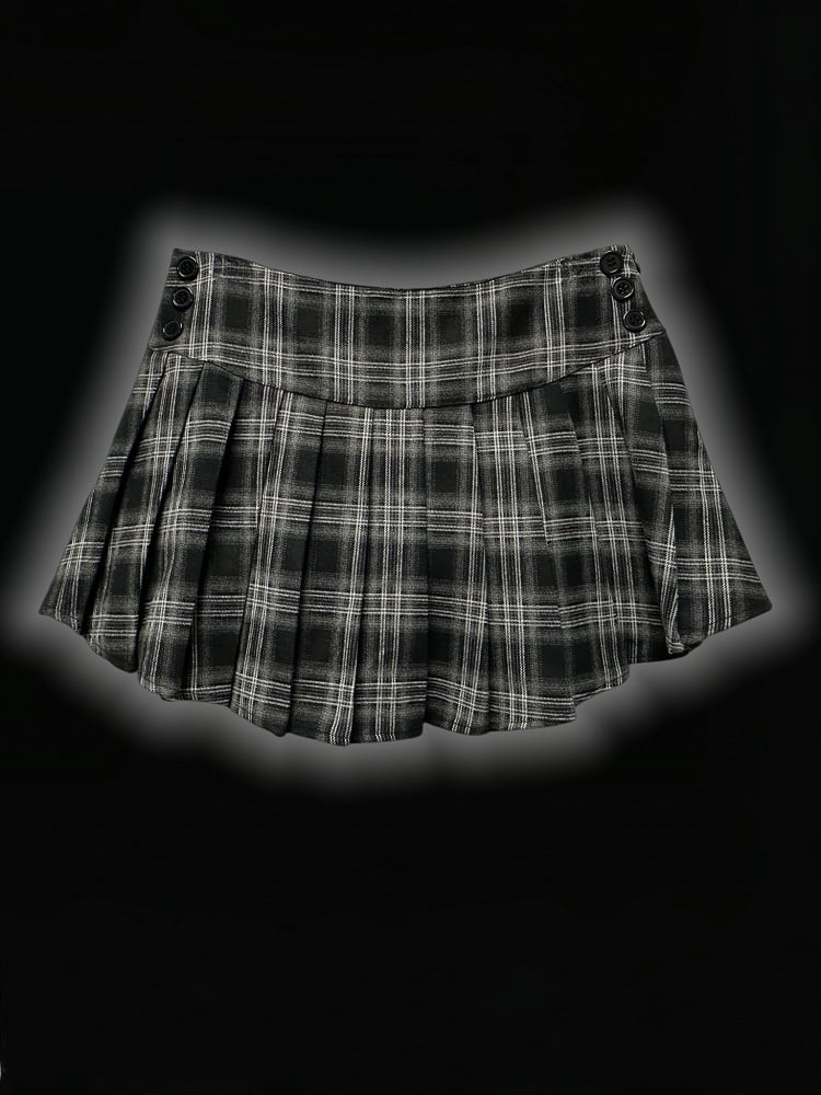Punk Grey Cross Applique Low Waist Plaid Pleated Mini Skirt with Free Waist Chain