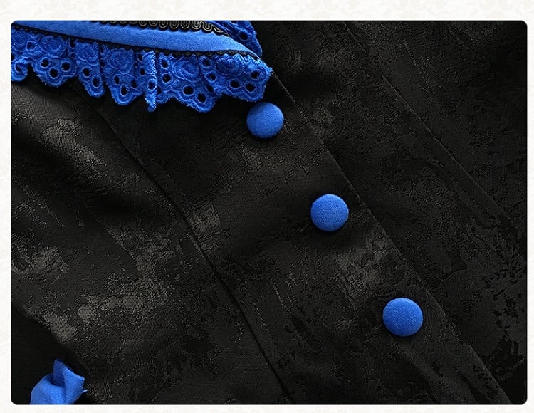 Blue Klein Trim Eyelet Lolita Waistcoat Gothic Lapel Black Collar Scalloped