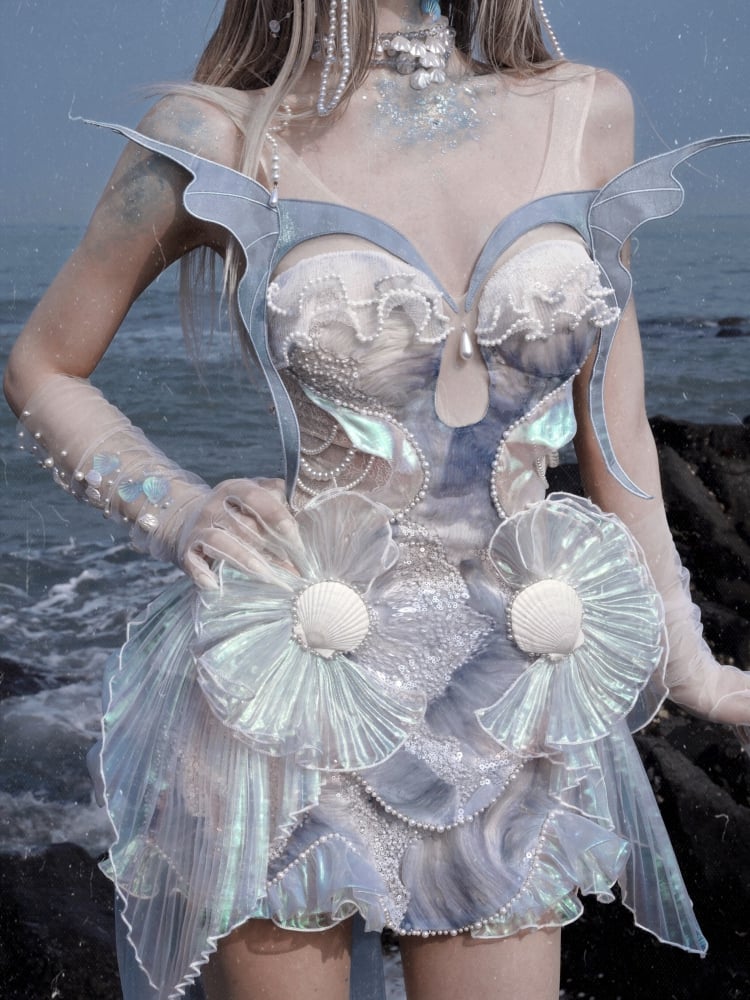 Dusty Sequin Goth und Korsett Fairy Bead Top Mermaid Blue