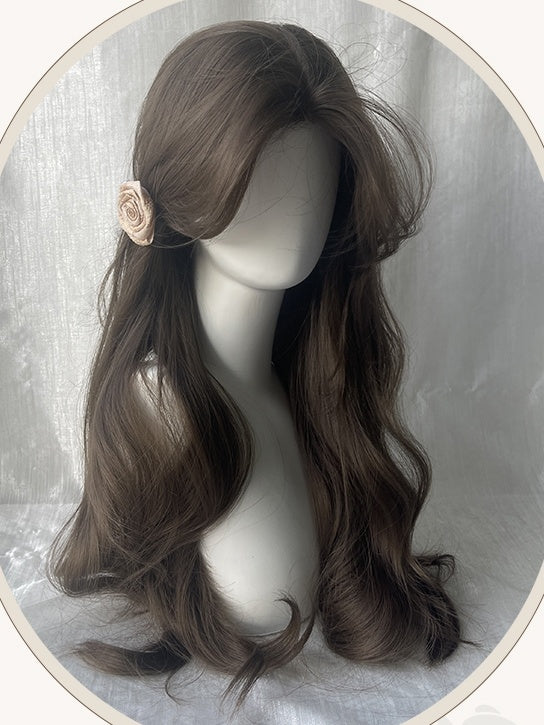 Brown Waist Length Wavy Wig With Curtain Bangs