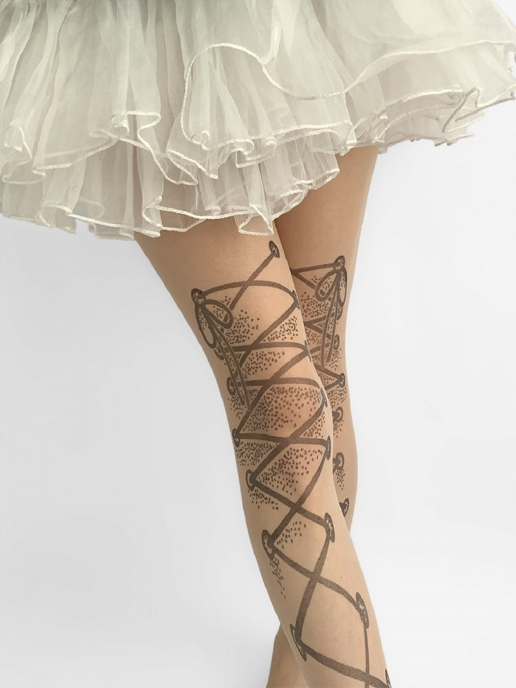 Nude Strumpfhose mit Riemen und Schnürung
