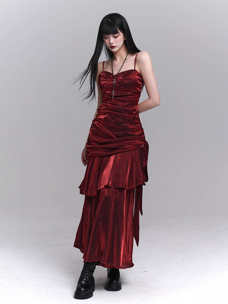Sweetheart Neckline Ruched Design Evening Dress Gown Wine Red