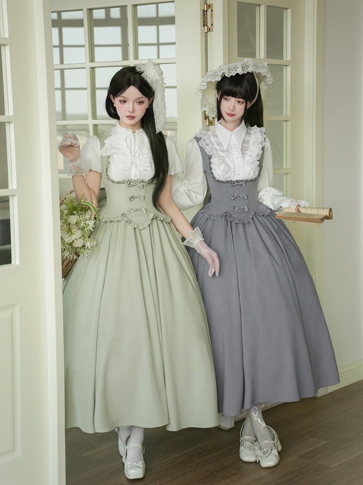 Ruffle Trimming Jumper Edge Green Bust Scalloped Elegant Skirt Dress Lolita Under Classic