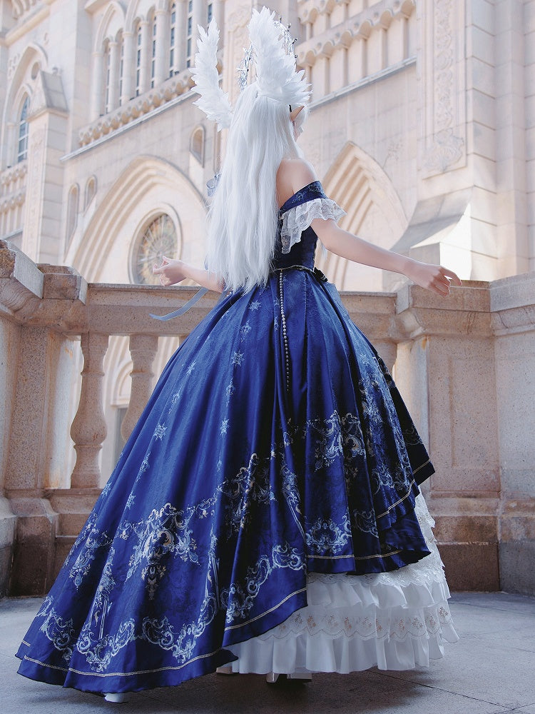 Dark Blue and White Gorgeous Train Dress Lolita Jumper Skirt