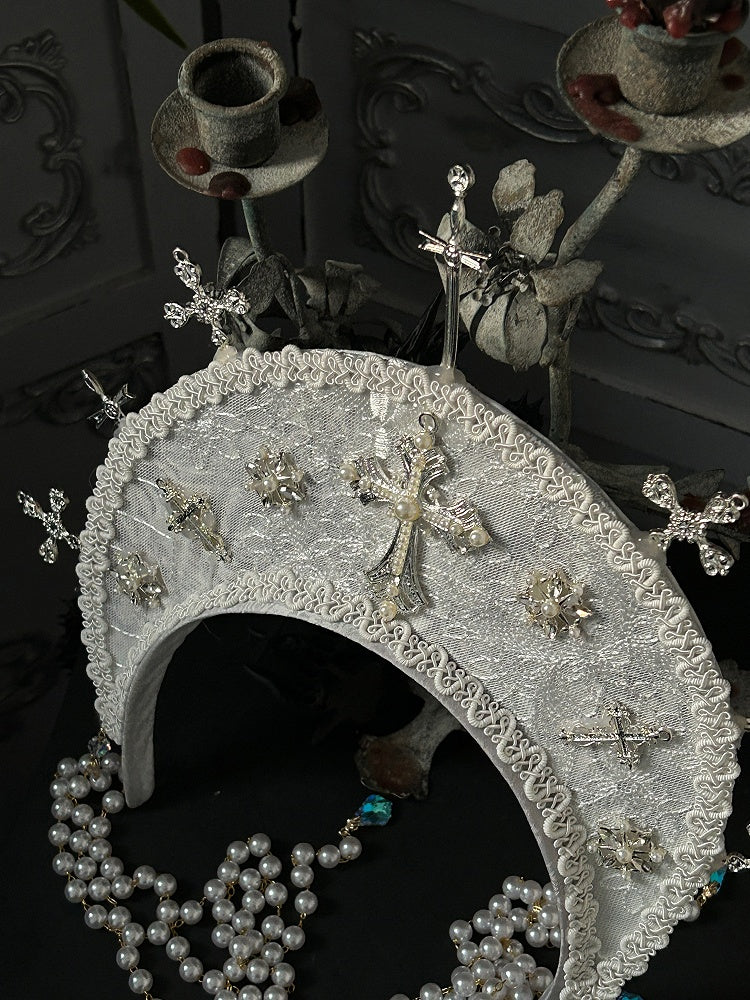 Rot/Weiß/Schwarze, mit Kreuz verzierte Gothic Lolita Krone