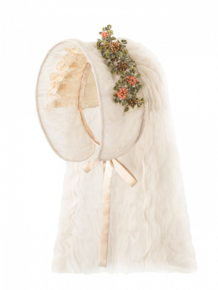 Floral Veil with Design Apricot Vintage Hat