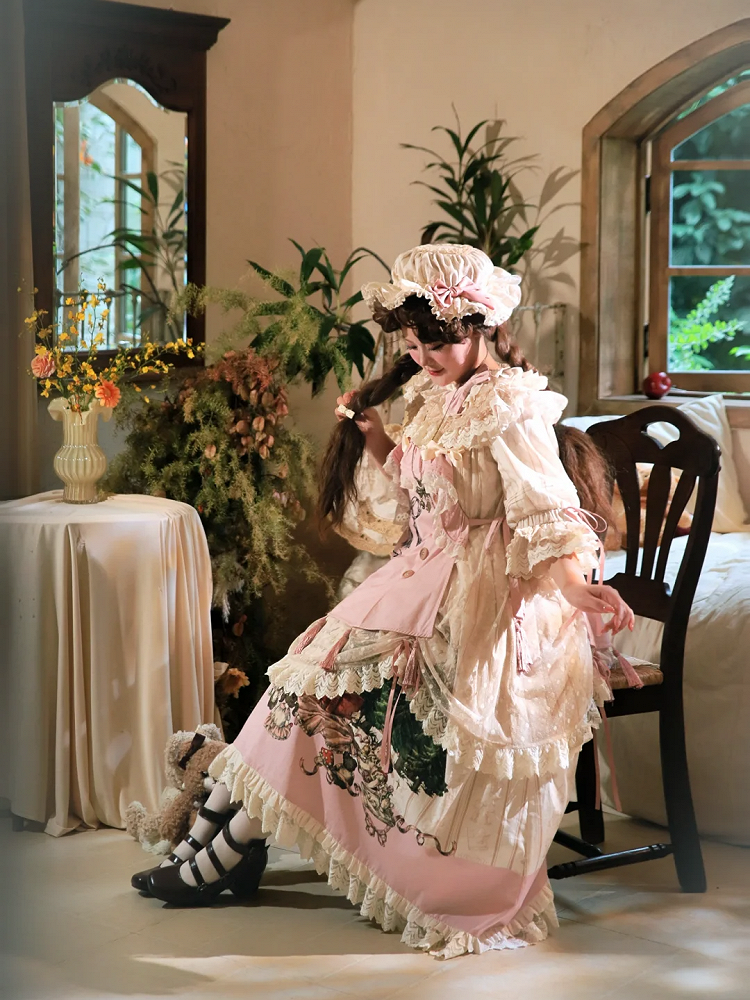 Available Cotton Ruffle Drawstring Dress Neck Plus Round Sizes Overlay Lolita Sweet
