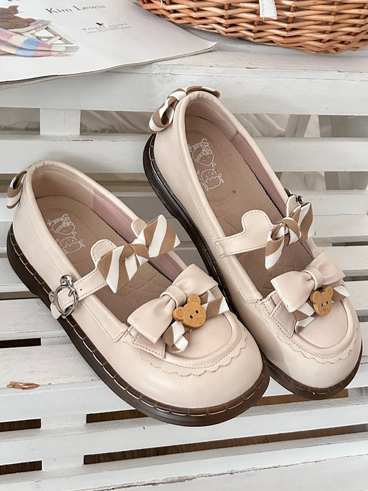Muster PU Details Off-White 2cm - Gestreifte Schuhe Schleife Lolita Bär