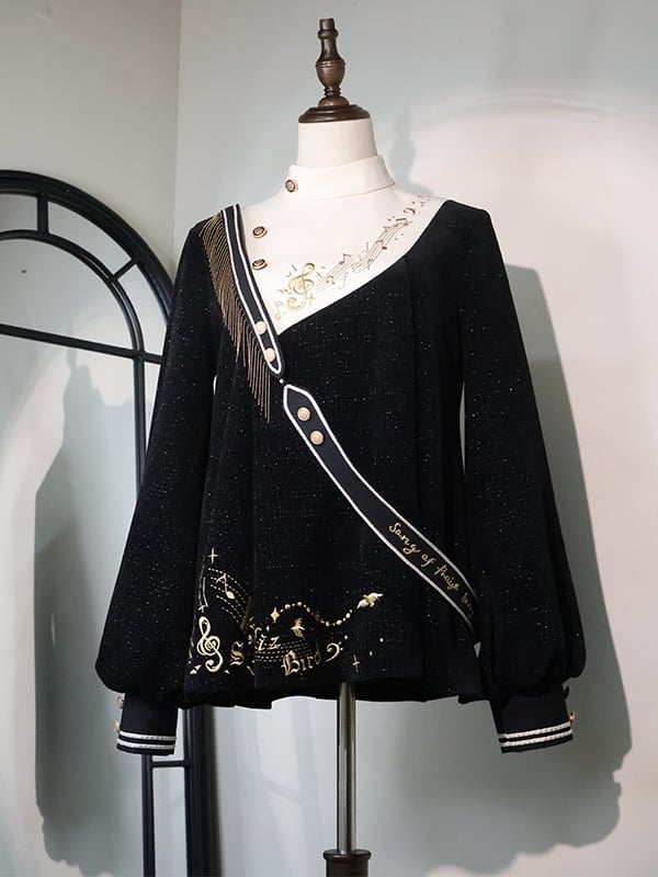 with Top Music Embroidery Ouji and Glittering Fashion Black Notes