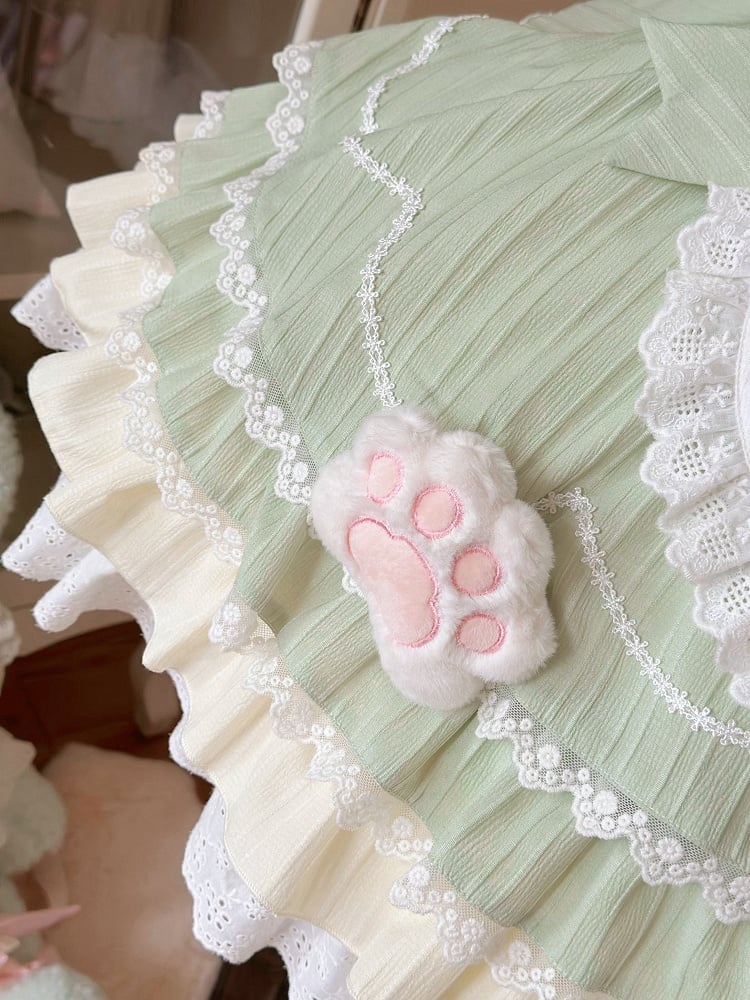 Heart Lolita Green Apron with Maid Matcha Collar Sweet Sailor Kitty-themed Dress
