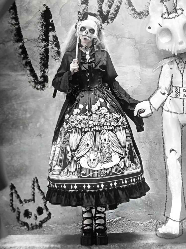 Sleeves Dark Belt Available Black Corset Gothic Plus Set Long - Full Lolita Skirt Sizes Shirt +