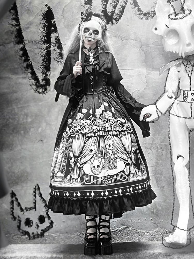 Black Pointed Shirt Flat Lolita Gothic Collar Long Available Sizes Plus Sleeves Layered