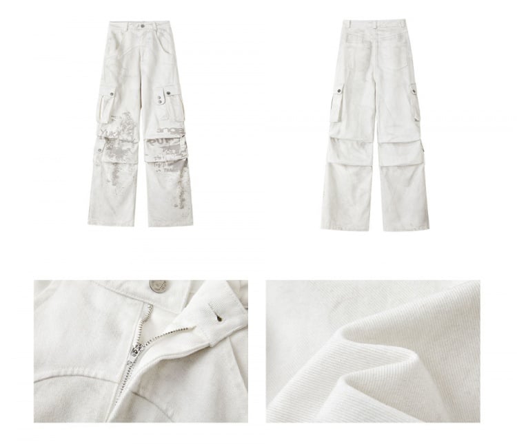 Punk-Weiße Streetwear-Cargojeans mit weitem Bein