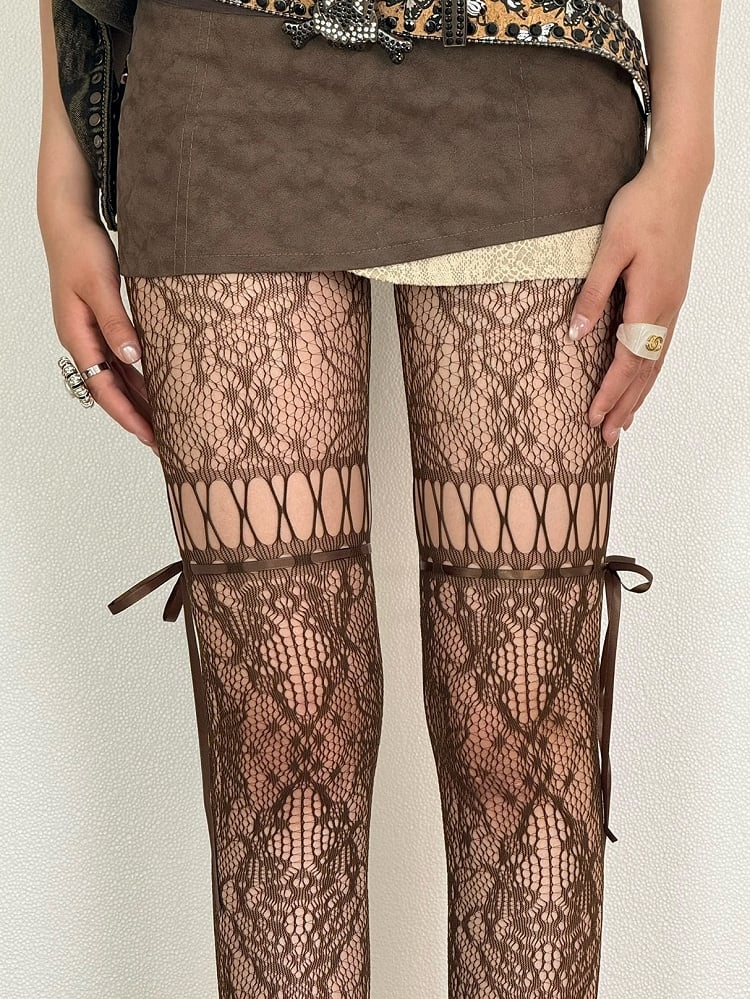 Tights Self-tie Y2K Hollow-out Color 6 Options Straps Design