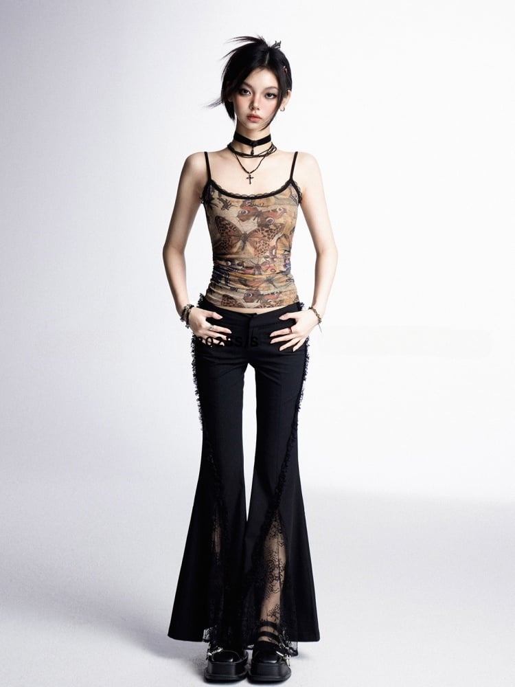 Mesh Cami Top Bittersweet Wasteland Punk Brown Butterfly Print
