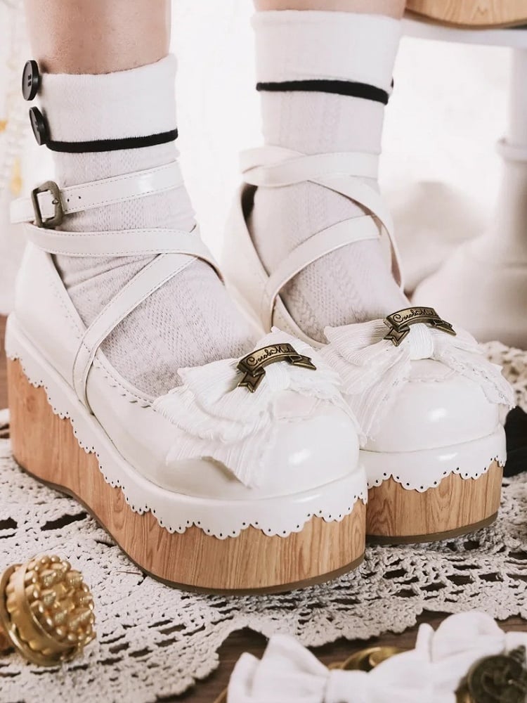 Plateau Weiß Uhr Süße Akzente Charm Toe - Schuhe Schleife Rund