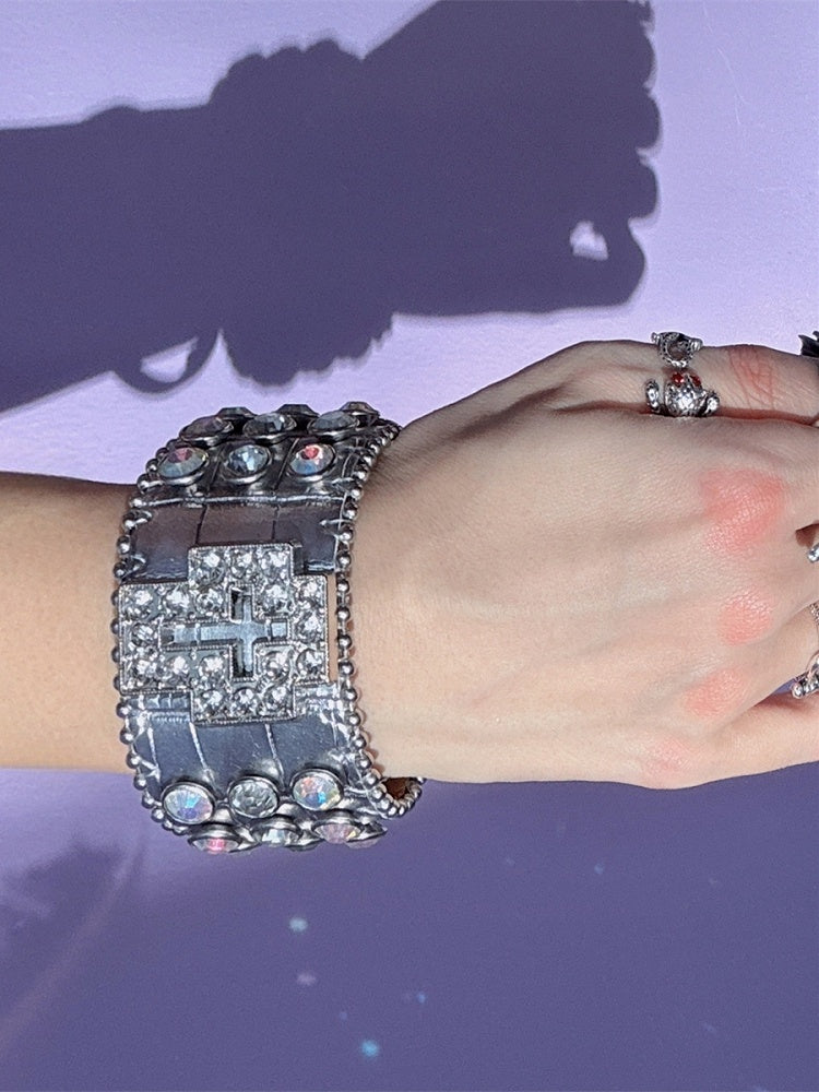 Rot/Schwarz/Silber Armband Y2K Strass Armband verziert Kreuz Design