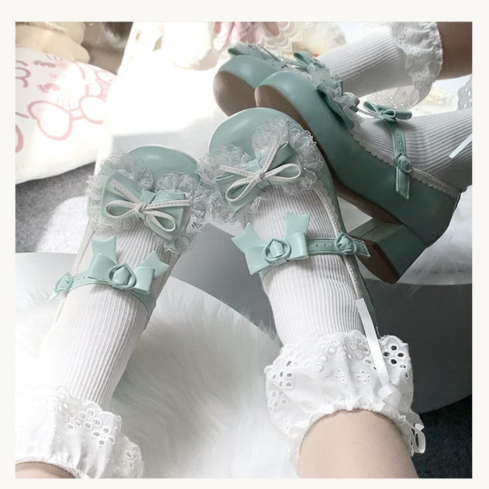 Heels at Grass Top Lace - Sweet Mid Trim Bow Green