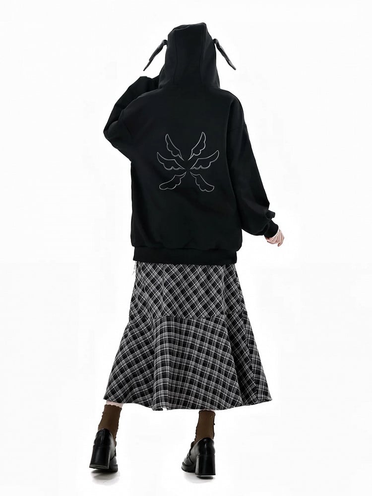 Bittersweet Chain Gray/Black Hood Design Hoodie Wing Cross Wing Embroidery Back Spring