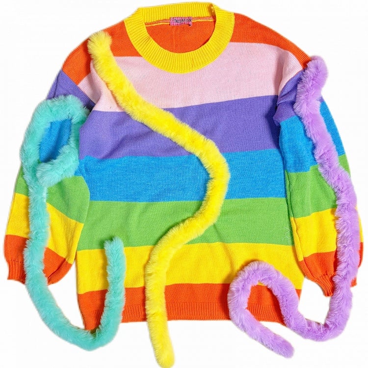 Y2K Striped Pattern Knitted Sweater Colorful Rainbow