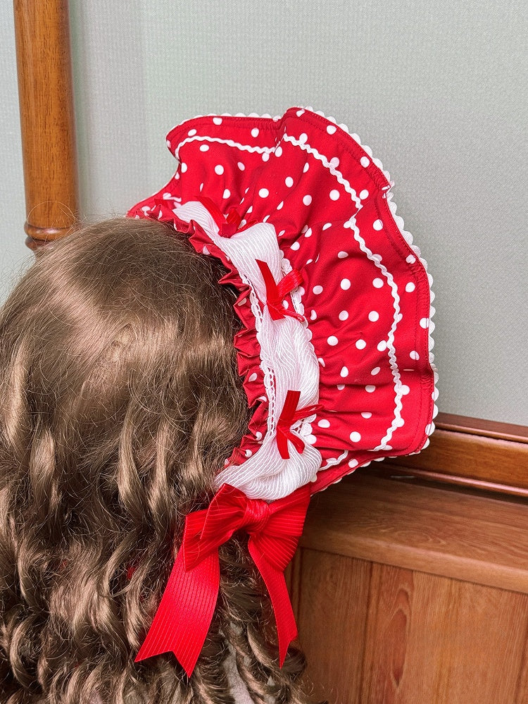 Rosa Blau Rot Punkte Motorhaube Polka Schwarz / Bär Ohren Lolita mit