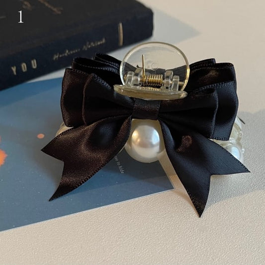 Beaded Bowknot Black Claw Clip Decorated