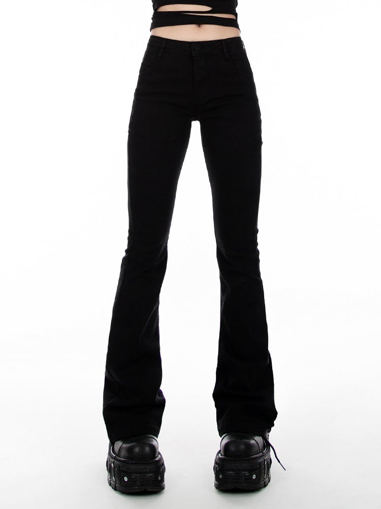 Black Low Waist Slim-fitting Flared Jeans