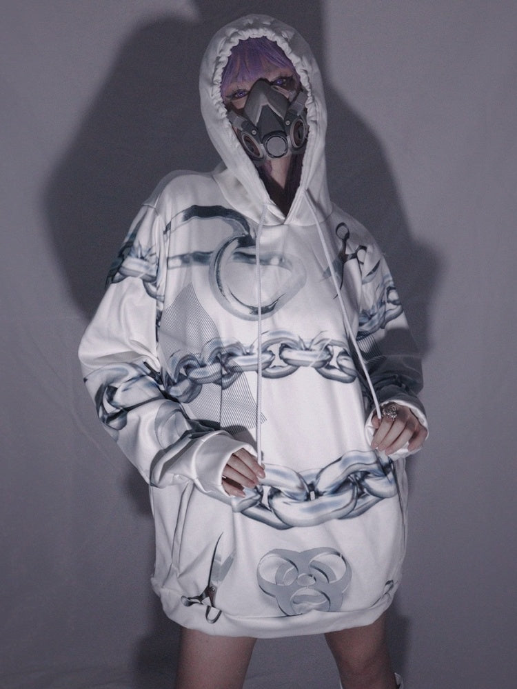 Hoodie And Cyberpunk Scissor White Print Chain