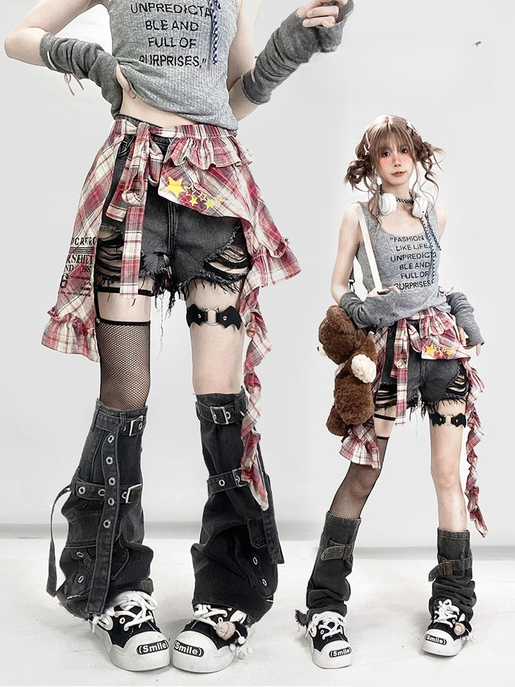 Raw Denim Holes Shorts Bittersweet Distressed Hem Gray