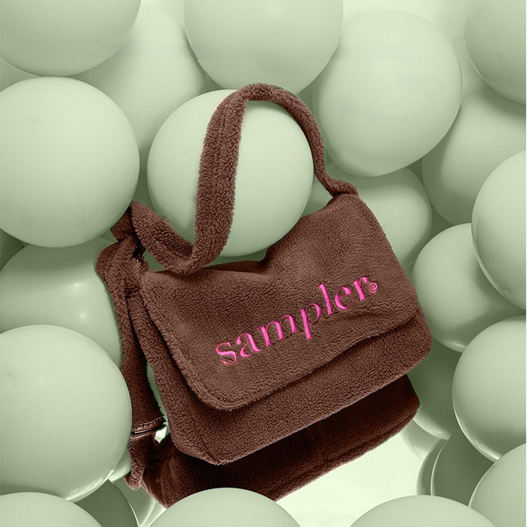 Letter Embroidered Fuzzy Tote Bag With Adjustable Strap - Perfect For Fall And Winter Brown