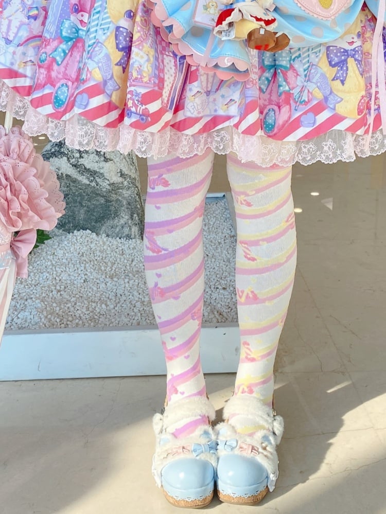Little Candy Cotton Over-the-Knee Stockings - Yellow and Pink Stripes