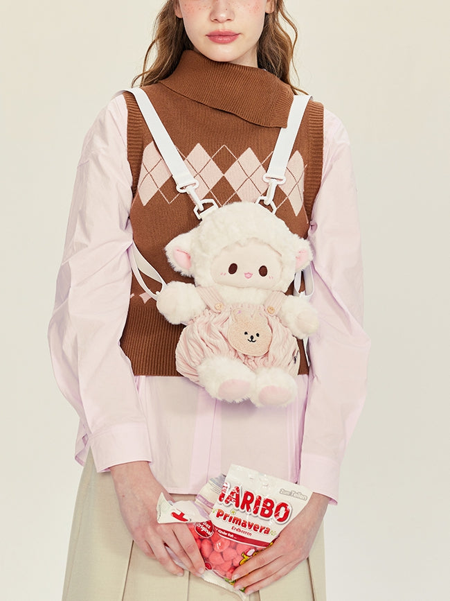 Backpack Plush WhitePink Cute + Lamb Middle/Large Pants Overall Size