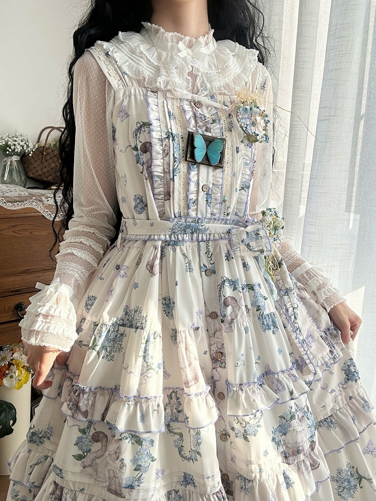 Kitty und Blumendruck vorne Knopfleiste Natural Kei Lolita Jumper Rock Pink House